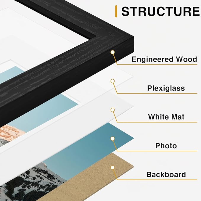 Vittanly 15 Pack Picture Frame Set, Black, Walnut Brown, Distressed White | Picture Frames Collage Wall Decor: 3pcs 8x10, 6pcs 5x7, 6pcs 4x6. Gallery Wall Frame Set for Wall or Tabletop Display