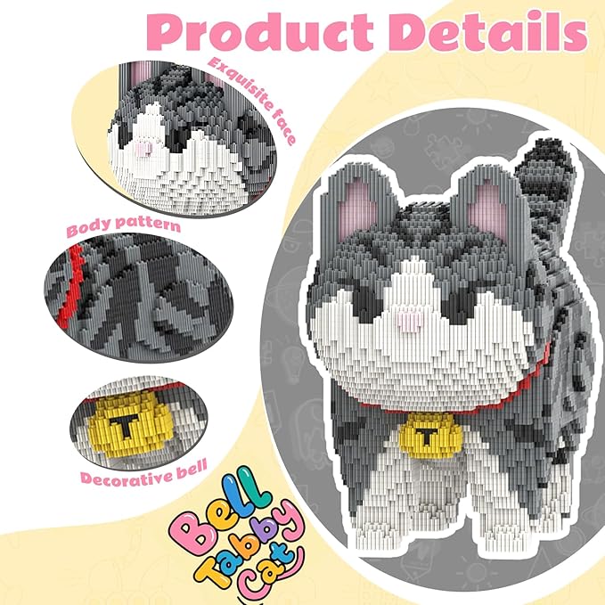 Gray Cat Micro Building Blocks Set Laegr Animal Model Kits Toys Gift for Adult and Kids 6500 Pieces