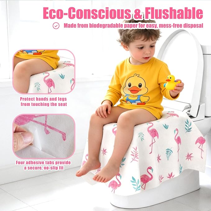 32 Pcs 23.5" x 25.4" Disposable Toilet Seat Covers for Kids & Toddlers, Hygienic & Convenient Potty Training Seat Covers, Perfect for Travel & Public Restrooms