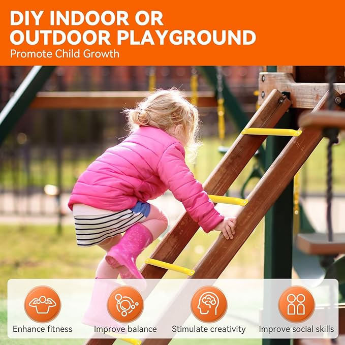 21 Inch Monkey Bars Kit Playground Monkey Bar Ladder Rungs for Backyard Indoor Outdoor Metal Monkey Bars Swing Set Playset Accessories (12 Pcs, Yellow)