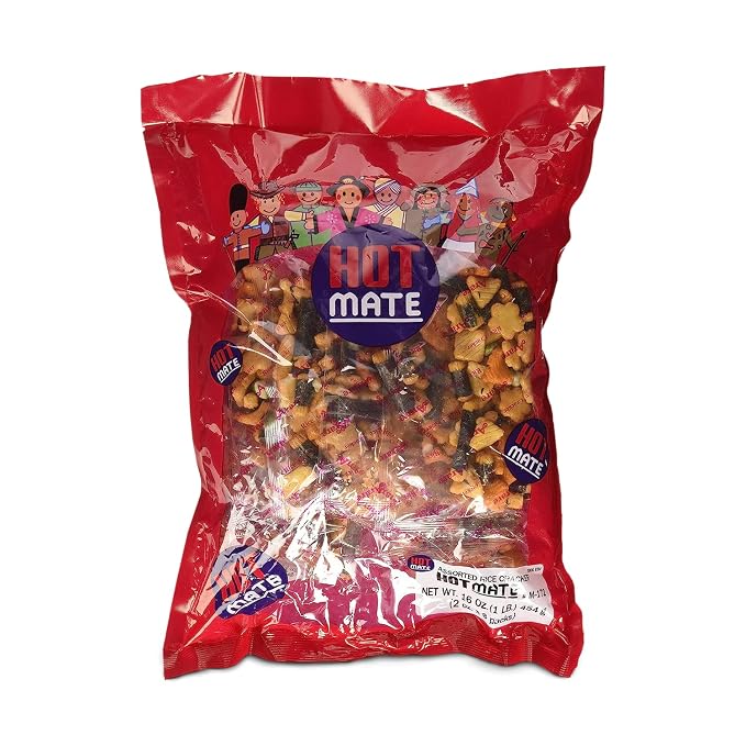 Shirakiku Hot Mate Japanese Rice Cracker | Oriental Asian Arare Rice Crackers with Glutinous Rice, Wasabi Green Peas, and Soy Sauce | Mixed Flavor, 16 oz. (Pack of 1)