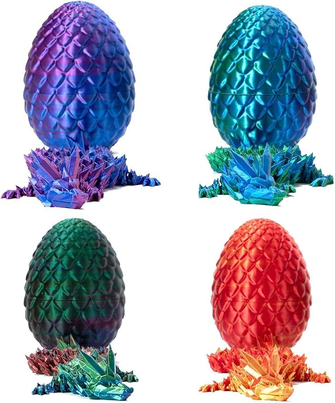 Pigmiss 4Packs 3D Printed Dragon Egg Crystal Dragon Fidget Toy Full Articulated Dragon Mystery Dragon Eggs with Dragon Inside Home Office Desk Decor Gifts Toys