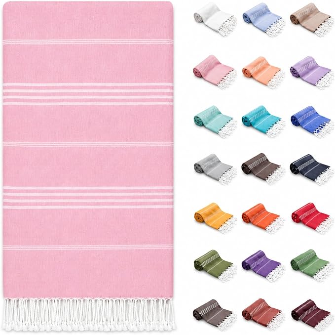 PARK&OZ Turkish Beach Towel – Oversized 100 Percent Cotton Quick Dry Absorbent Sand Free Blanket 72x40 XL Lightweight Pool Towel for Adults Women Men Sand Resistant Perfect for Travel (Baby Pink)