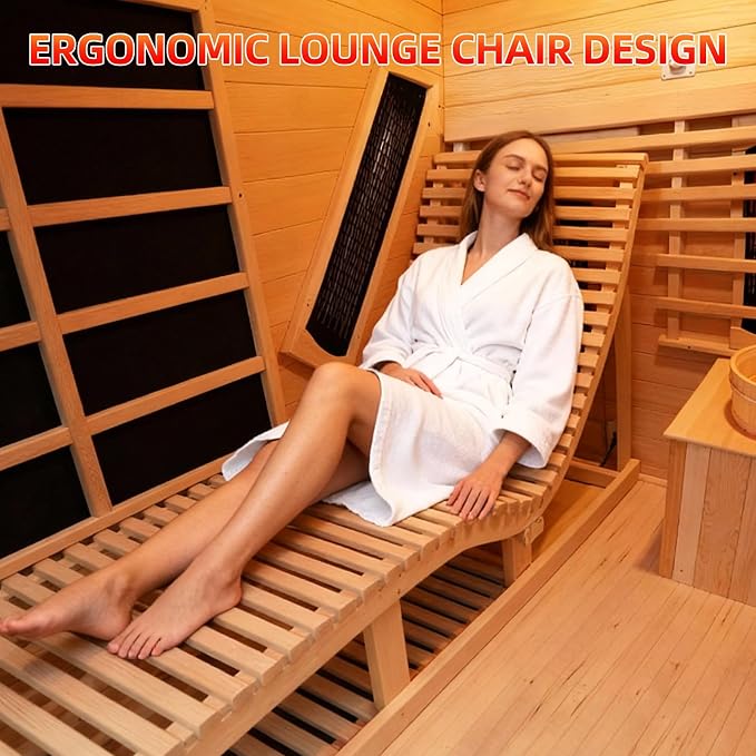 Infrared & Steam Dual-System Sauna Room, 2-3 Person Canadian Hemlock Wood Sauna with Recliner, Indoor Traditional Hybrid Home Saunas Spa with 9 Heaters & 6KW Sauna Stove, Oxygen Bar