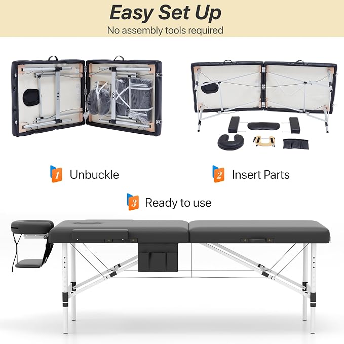KCC Memory Foam Massage Table Premium Portable Foldable Massage Bed Height Adjustable, 84 Inches Long 28 Inchs Wide Home Salon Spa Bed Tattoo Table with Accessories &Carrying Case, Easy Set Up