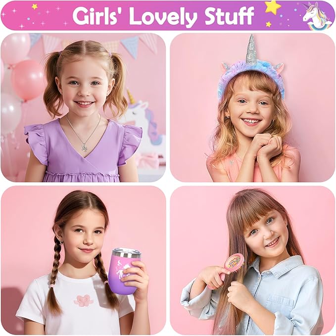 Unicorns Gifts for Girls 5 6 7 8 9 10+ Years Old, Kids Toys Set for Teens Girls Birthday Gifts Christmas, Unicorn Toys with Light Up Soft Plush Star Pillow, Diary Notebook, Headband, Water Bottle