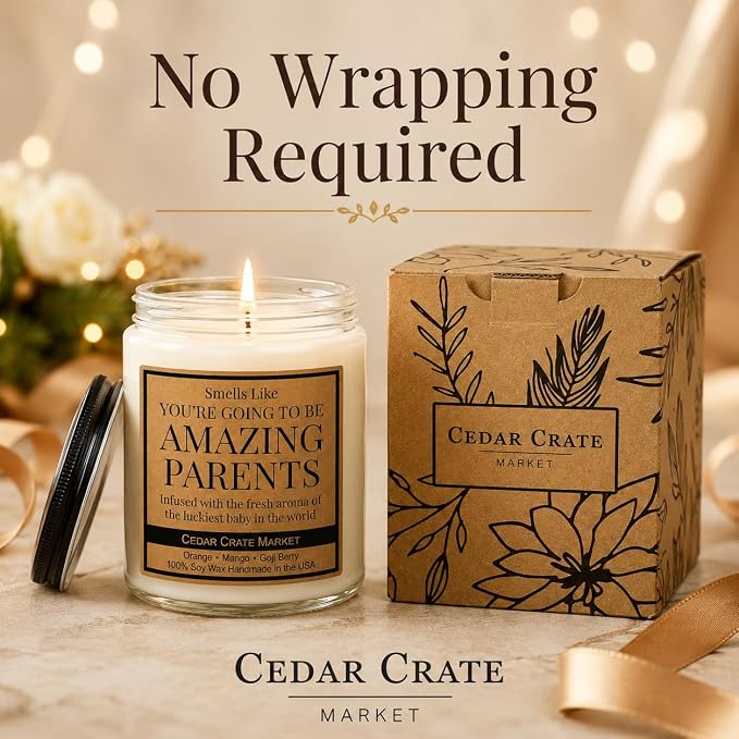 Cedar Crate Market - Thoughtful New Parents Gifts for Couples,Best Gifts for Expectant Parents, First Time Mom and Dad, Gender Reveal Candle and Baby Congratulations - 100% Soy Wax, Made in USA