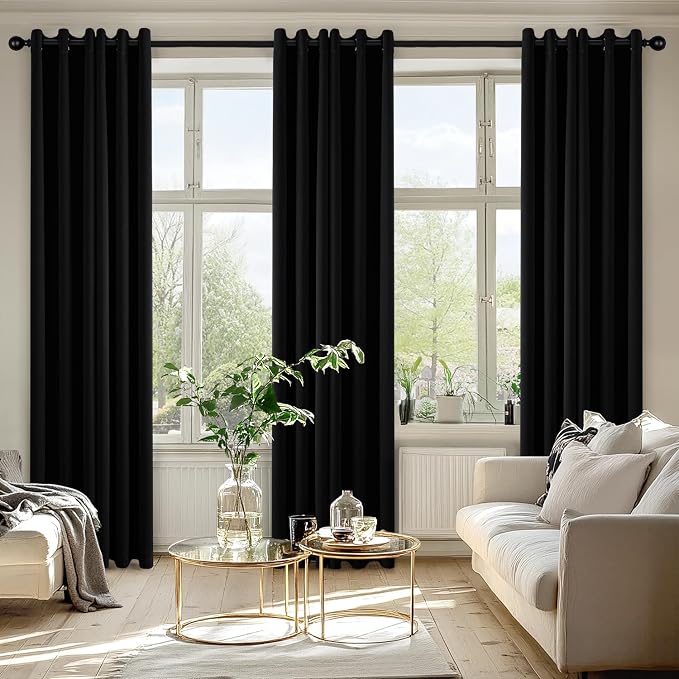 MIULEE Blackout Curtains for Bedroom 2 Panels 40 x 78 Inch Long Black | Thermal Insulated, Living Room Darkening Grommet Drapes, Noise Reducing, Light Blocking Window Treatments