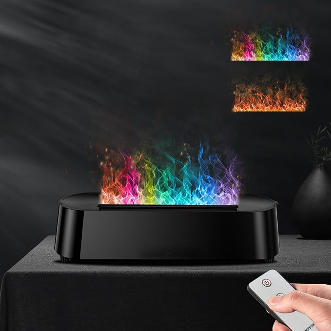 Colorful Flame Fire Diffuser Humidifier with Remote Control, Ultra-Quiet Aroma Essential Oils Aromatherapy Diffusers for Large Room, Bedroom, Office(Timeable, Waterless Auto off-200ml)