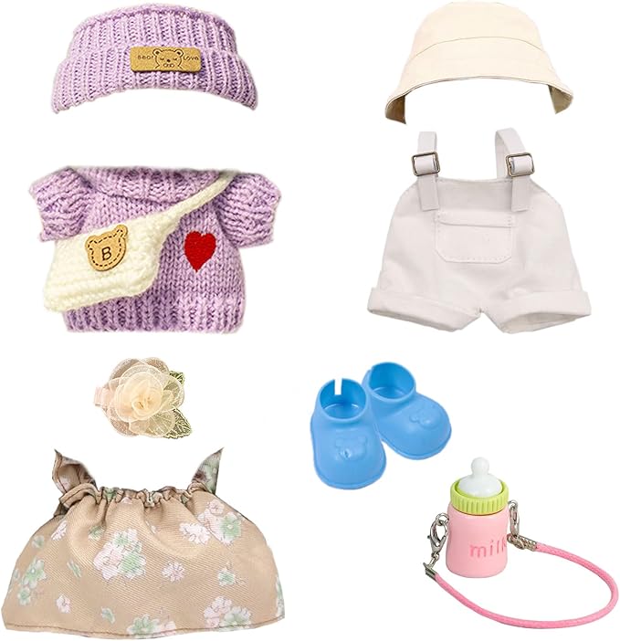 17cm Doll Clothes Set (No Doll) – 3-Pack Handmade Outfits with Accessories for 6.7” Dolls, Premium Cotton Clothing with Gift-Ready Packaging, Perfect for Dress-Up and Collectors (F6, 3)