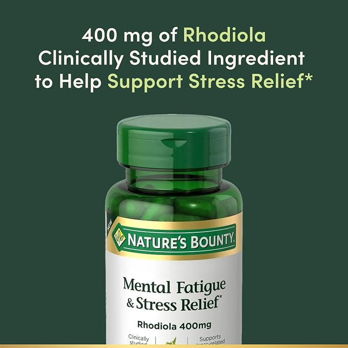 Nature's Bounty Mental Fatigue and Stress Relief, Rhodiola Supplement, 400 mg, Capsules, 30 Count