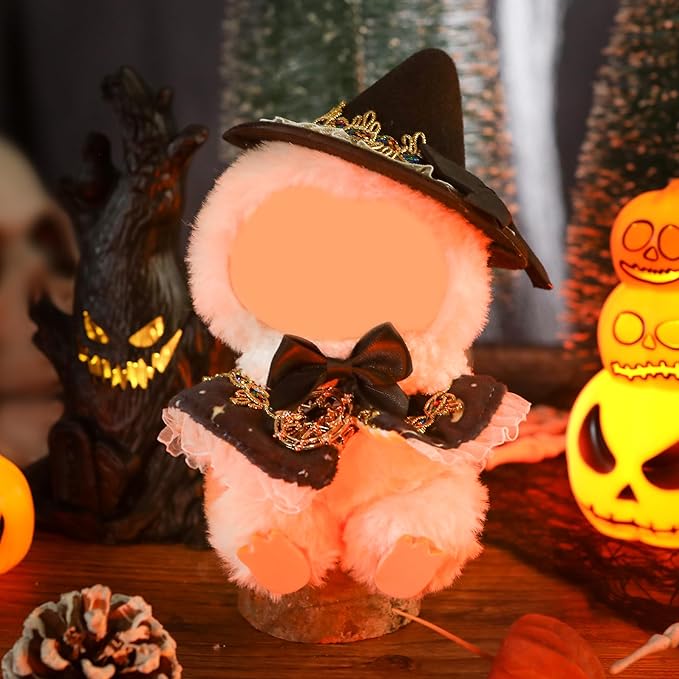 Clothes for Labubu Doll,6.7 Inch Doll Clothing Set - 2 Pieces of Handmade Clothes and Accessories for 17cm Plush Toys - Black hat Halloween Skirt