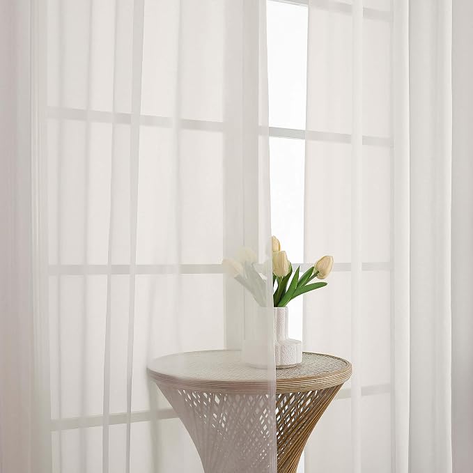 OWENIE Extra Long Ivory Sheer Curtains 144 inch 2 Panels Set, Translucent Backdrop Window Scarf Drapes for Canopy Bed/Wedding/Living Room/Anniversary, 12FT Length, Each 59Wx144L in, 2PCS, Ivory