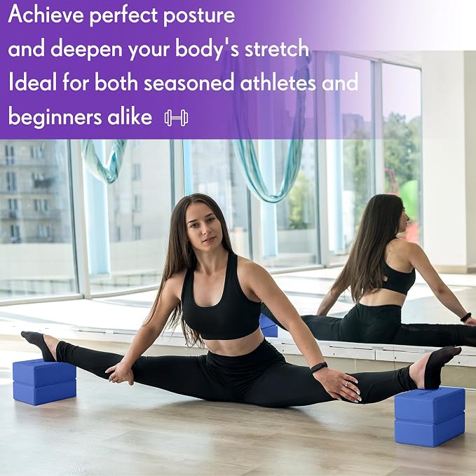 RoundFunny 4 Pack Yoga Blocks Non Slip Pilates Brick Foam Blocks Pilates Dance Gymnastics Workout Fitness Props Tool for Stretching Meditation and Exercise