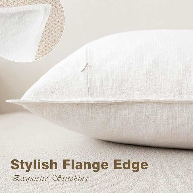 Foindtower Pack of 2, Decorative Linen Soild Throw Pillow Covers Soft Accent Cushion Case Boho Farmhouse Neutral Pillowcase for Chair Couch Sofa Bedroom Living Room Home Decor 20 x 20 Inch Cream White