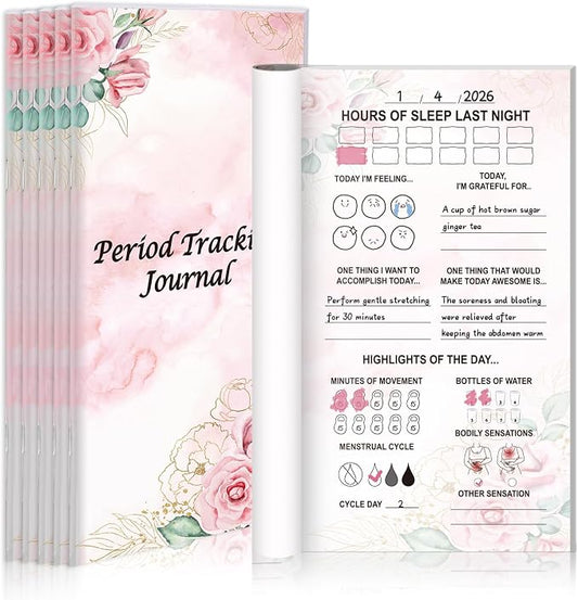 6 Pack Period Tracker Journal for Girls 6.5x3.5 Inch Period Tracking Notebook First Period Starter Kit Funny Daily Menstrual Cycle Tracker Gifts for Girls Teens Feminine Care 80GSM