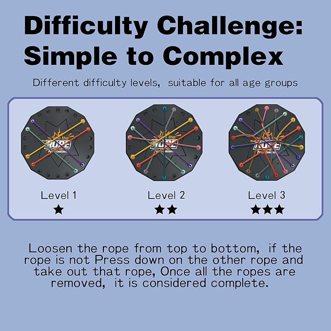 Rope Untangling Puzzle Game, Educational Strategy Board Game for Kids & Adults, 10 Elastic Pull Ropes, Family Travel Party Games with Multi-Level Challenges, Fine Motor Skills Gifts for All Ages