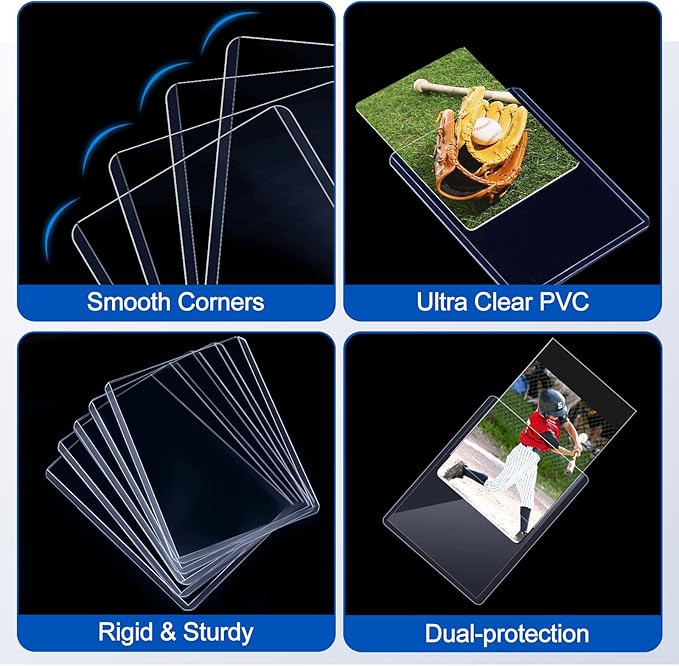 200 Card Sleeves Hard Plastic, Sooez Premium 35PT 3"X4" Baseball Card Protectors Hard Plastic Card Holder, Trading Sports Football Game Cards(100 Hard Sleeve + 100 Penny Sleeve)