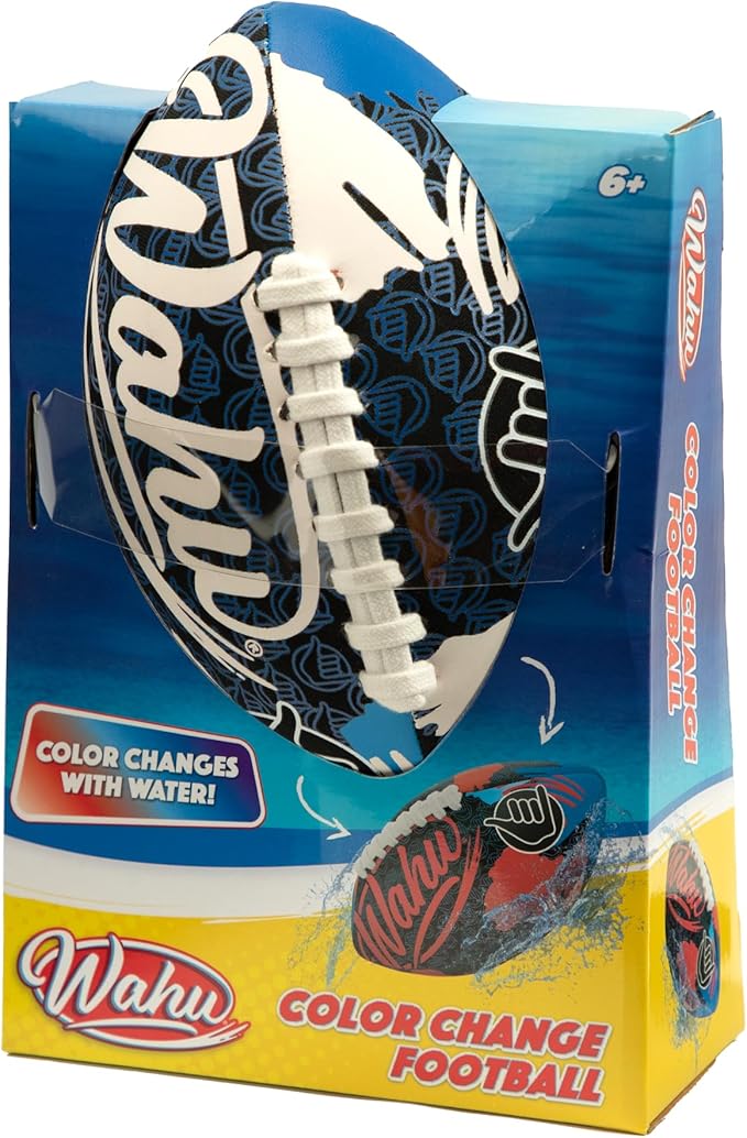 Wahu 100% Waterproof Color Change Beach Football with Real Laces for in and Out of Water Play, 9" Outdoor Football for Pool and Beach Games, Red