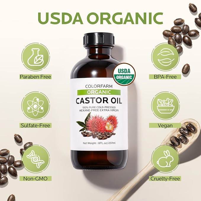 40 Pcs Castor Oil Pack Wrap: Organic Cold Pressed Castor Oil 8Fl Oz with Disposable Patches - Self-Adhesive Anti Leakage Patch for Liver Stomach Belly Button