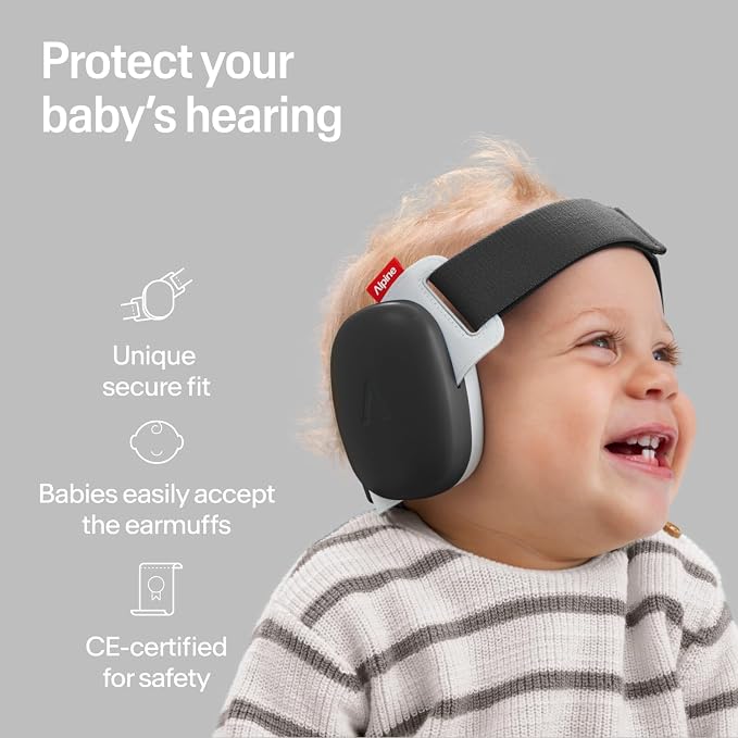 Alpine Muffy Baby Comfort - Protects Hearing for Babies and Toddlers - CE & ANSI Certified - Headband for Safe fit & Comfort - Adjustable for Ages 3-48 Months - 24dB Sound Reduction, Black