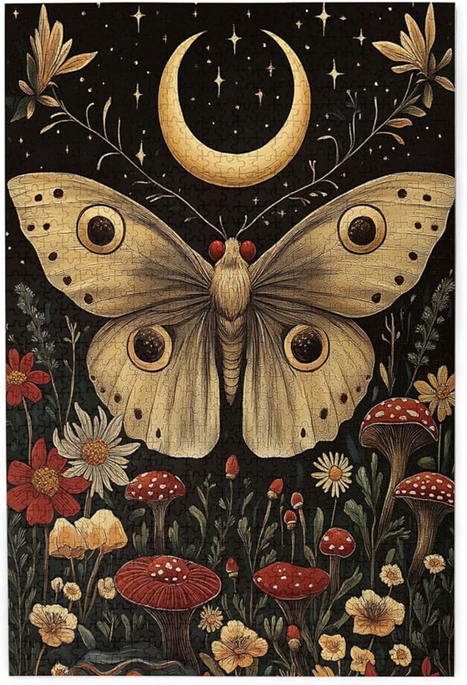 Cafemira 1000 Pieces Jigsaw Puzzles for Adults,Golden Winged Moth & Floral Mystery Wall Decor,Great for Relaxation and Display,Every Piece is Unique,Exercise Hands On Skills and Thinking