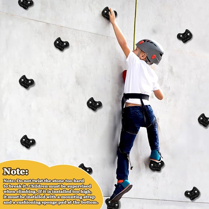 20PCS Black Rock Climbing Holds,Hard Plastic Rock Climbing Wall for Kids,Extra Large Climbing Rock Wall Grips with Mounting Hardware and Wrench for Indoor Outdoor Playground,Installed on Wooden Board