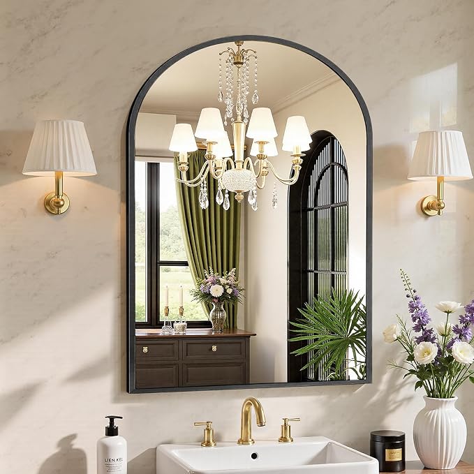 Sweetcrispy 38"x30" Arched Black Bathroom Mirrors for Wall, Bathroom Mirrors for Over Sink, Metal Framed with HD Shatter-Proof Glass for Entryway, Living Room, Bedroom, Home Decor