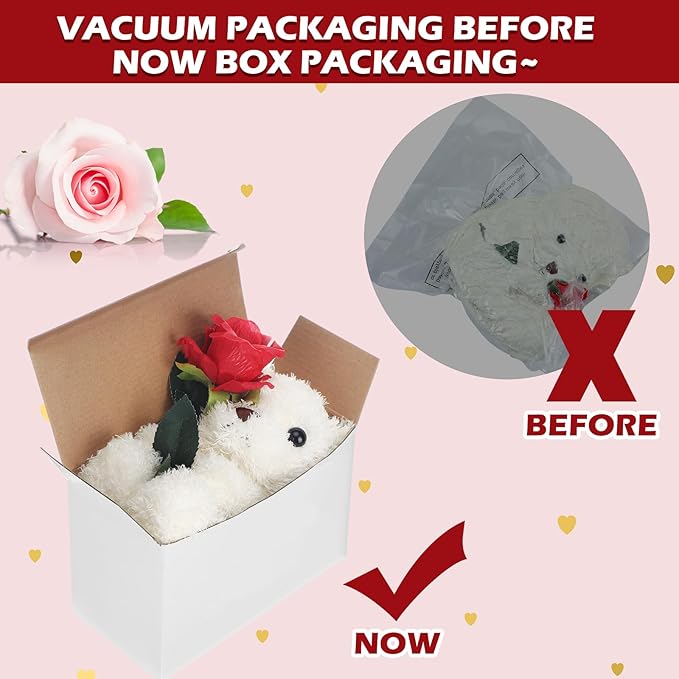 Civaner Bear Stuffed Animal Gift with Rose Funny Cute Bear Stuffed Animal Plush Gift for Mother Girlfriend Birthday Wedding, 11.8 Inches(White)