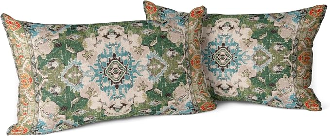 Snycler Boho Throw Pillow Covers 12x20 inch Set of 2 Boho Rug Carpet Double Sided Pattern Cotton Soft Pillow Case Cushion Cover Pillowcase for Couch Sofa Bed Decorative (Green)