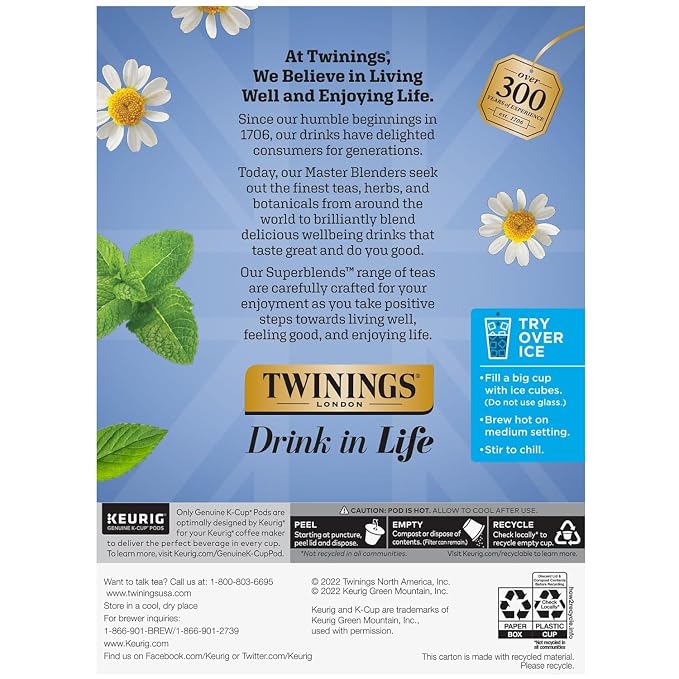 Twinings Sleep Herbal Tea K-Cup Pods for Keurig, 24 Count (Pack of 2), Formerly Nightly Calm, Camomile, Spearmint, & Lemongrass, Naturally Caffeine-Free, Enjoy Hot or Iced