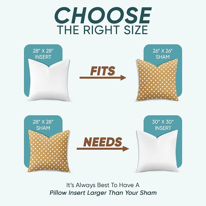 Pillowflex Synthetic Down Pillow Insert 28x28 in - Karate Chop Pillow | Large Square Euro Sham Form, Plush Polyester Cotton Blend, Cloud-Like Comfort, Clump-Resistant Fill, Smooth Elegant Finish