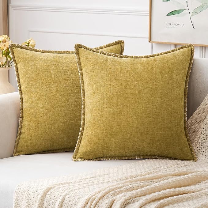 MIULEE Decorative Couch Throw Pillow Covers 18x18 Inch Mustard Yellow | Farmhouse Pillow Covers with Stitched Edge, Soft Chenille Cushion Cases, for Sofa Bed Living Room Home Decor