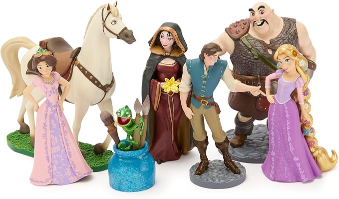 Disney Store Official Tangled Figure Set - Includes 7 Fully Sculpted Figures in a Gift Box - Featuring Rapunzel, Flynn, Pascal & More- Perfect for Fans of Rapunzel Toys & Play Figure Playsets