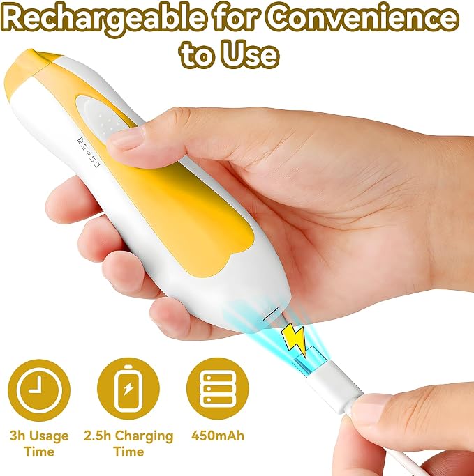 Qunlions life Baby Nail Trimmer Electric, 6 in 1 Rechargeable Baby Nail Clippers Manicure Set Grooming Kit for Toddler Infant or Adults (Yellow)