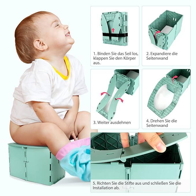 Travel Potty for Kids, Reusable Portable Folding Potty for Toddler, Foldable Toilet for Outdoor Camping, Toddler Potty Seat (Green)