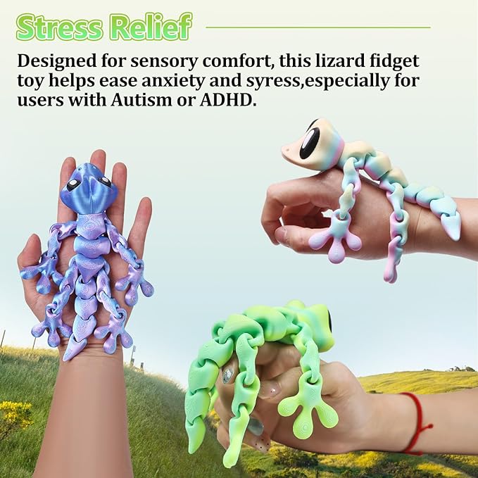 3D Printed Articulated Lizard, Flexible Dynamic Animals Toys, Full Articulated Toy with Magnets, Adults Fidget Toys for Autism ADHD, Home Office Decor, Festival Gifts (Green)