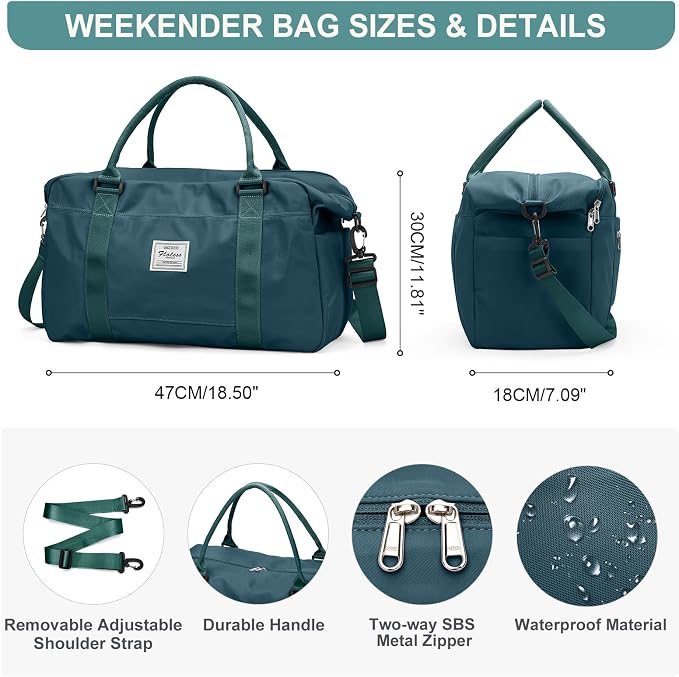 Travel Duffel Bag, Carry On Overnight Weekender Bags for Women | Travel Bag with Wet Pocket & Trolley Sleeve, For Spirit Airlines 18x14x8 Personal Item Bag