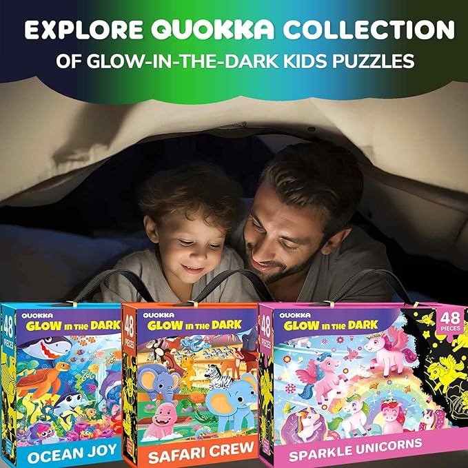 QUOKKA Floor Puzzles for Kids Ages 4–8 – 2x3 FT Giant Glow in The Dark Jigsaw – 48 Large Pieces – African Animal Safari Scene – Montessori Toy with Gift Box – Fun Learning Activity