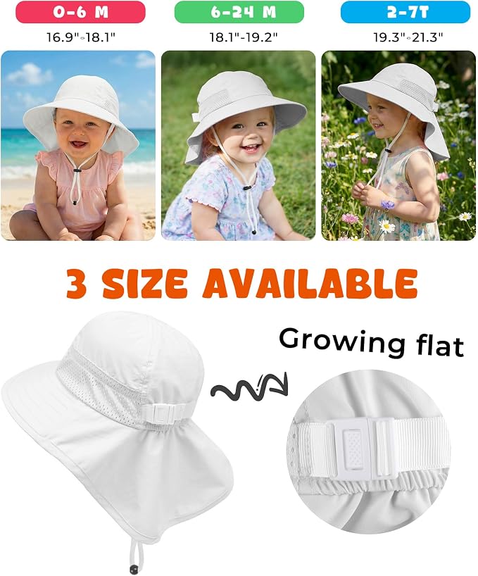 Toddler Baby Sun Hat Kids Summer Beach Essentials Adjustable Beach Hats with Bucket Wide Brim for Boys Girls Age 0-14 Years