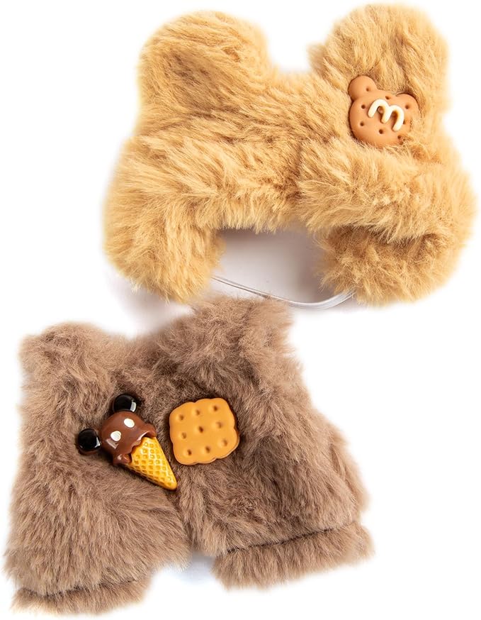 Plush Doll Clothes for Labubu - Cute Animal 17cm Doll Clothing, Premium Doll Accessories Clothes for Collectors or Display - Kawaii Sandwich Cookie Bear Costume (No Dolls)