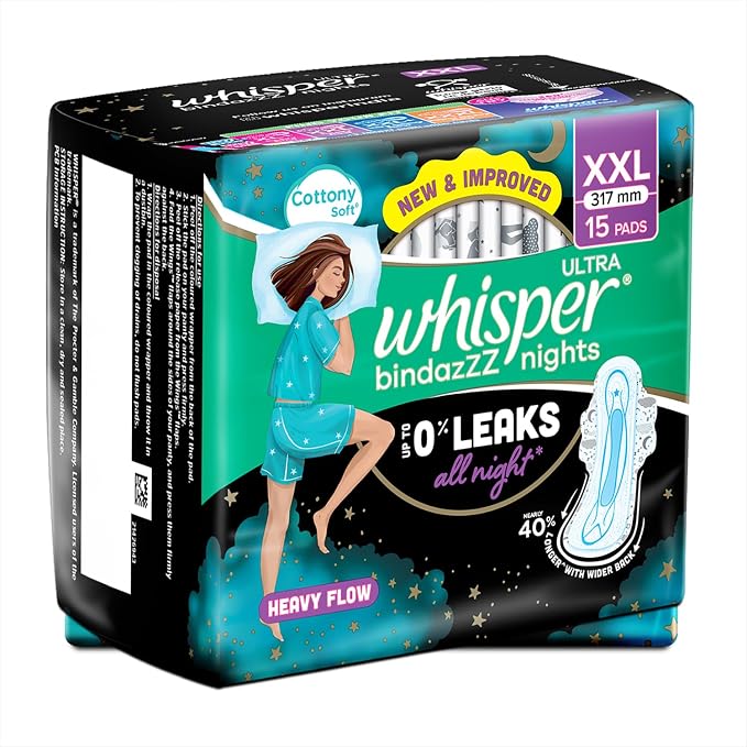 Whisper Ultra Night Sanitary Pads for Women, XL+ 15 Napkins