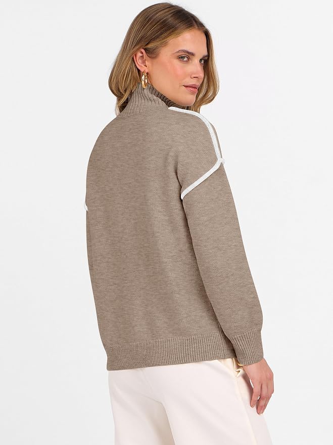 ANRABESS Womens Quarter Zip Sweaters Fall Long Sleeve V Neck Shirts Collared Business Casual Tops Knit Pullover Sweatshirts