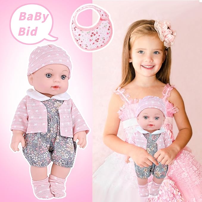 Realistic Baby Doll Set in Gift Box - 12 Inch Newborn Alive Baby Doll with Accessories and Clothes with Pacifier Feeding Bottle Diapers Hat Bib Socks Stuff Gift Idea for Ages 3+