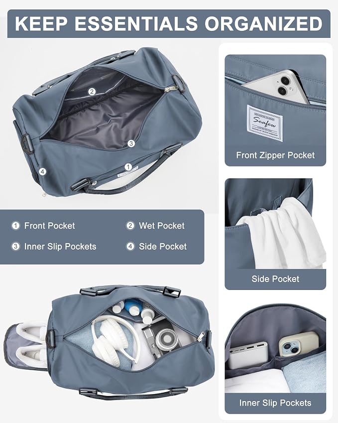 Gym Bags Womens Mens with Shoes Compartment and Wet Pocket Travel Duffel Bag for Women for Plane Sport Gym Tote Bags Swimming Yoga Waterproof Weekend Overnight Carry on Bag Hospital Holdalls