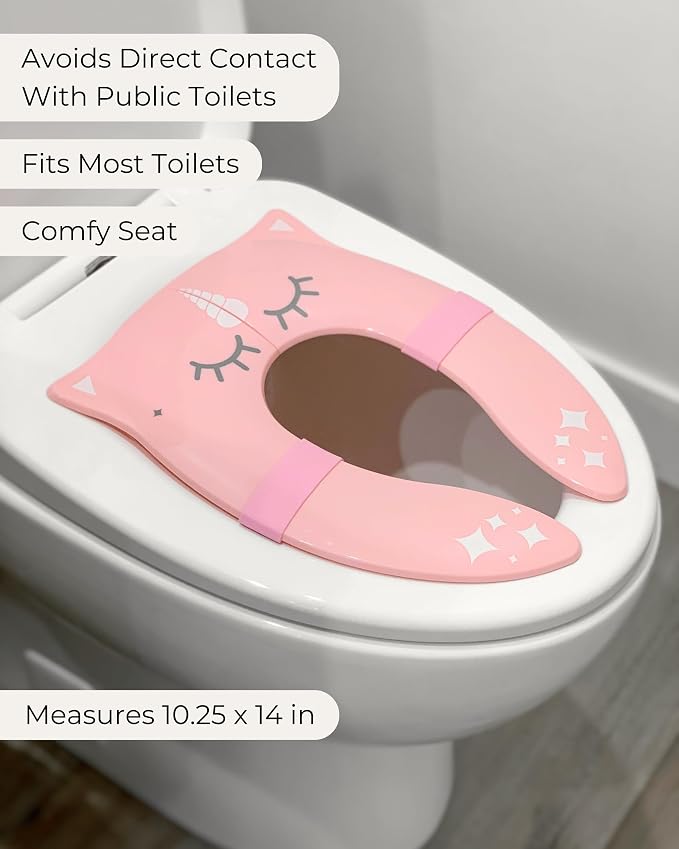 Hippypotamus Travel Potty Seat for Toddler - No-Pinch Folding Potty Training Seat - Non-Slip Silicone Grips - Includes Free Travel Bag (PINK Unicorn)