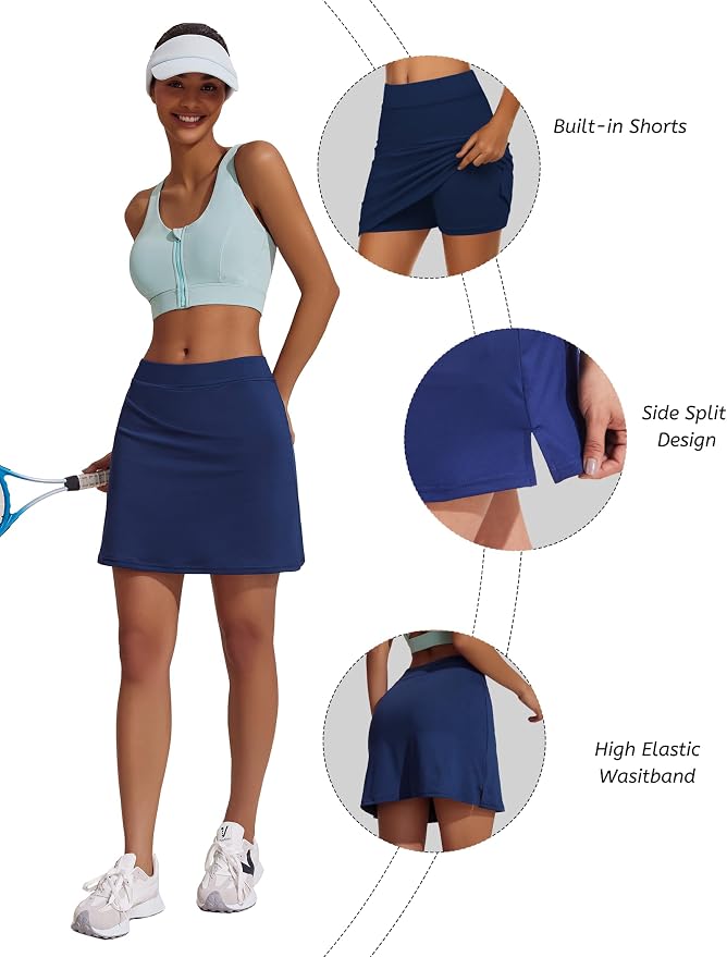 Ekouaer Women's Active Performance Skort Lightweight Skirt for Golf Tennis | Built-in Shorts, A Line, High Waisted, Tummy Control, Pickleball, Running, Workout, Sports, Skorts for Woman
