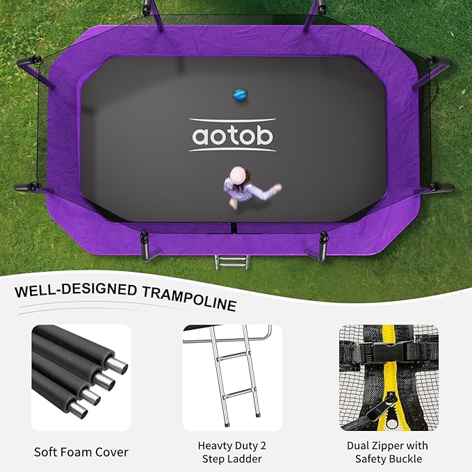 AOTOB 8×12 FT ，8×14 FT Rectangle Trampoline - Perfect Outdoor Large Trampolines for Kids - Gymnastics Style Trampoline with Enclosure Net - Supports Up to 440 lbs