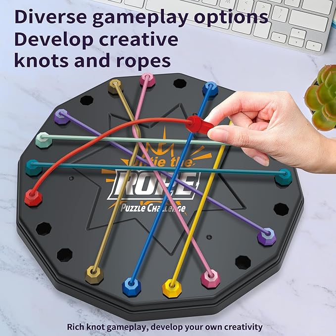 Rope Untangling Puzzle Game, Educational Strategy Board Game for Kids & Adults, 10 Elastic Pull Ropes, Family Travel Party Games with Multi-Level Challenges, Fine Motor Skills Gifts for All Ages