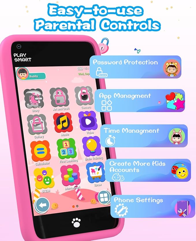 MOMILLA Kids Toys Smart Phone, Girls Toys with 3.97" Touchscreen Phone, Birthday Gift for Kids Age 3-12, Toddler Toys Learning Smartphone, 16 GB Storage Cell Phone with Front Camera (No Dual Camera)